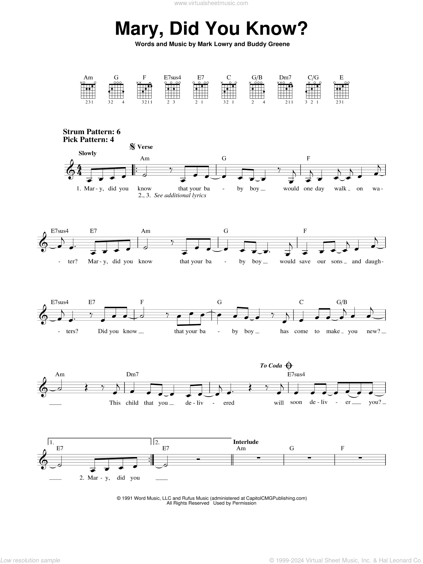 Mary, Did You Know? sheet music (easy) for guitar solo (chords)