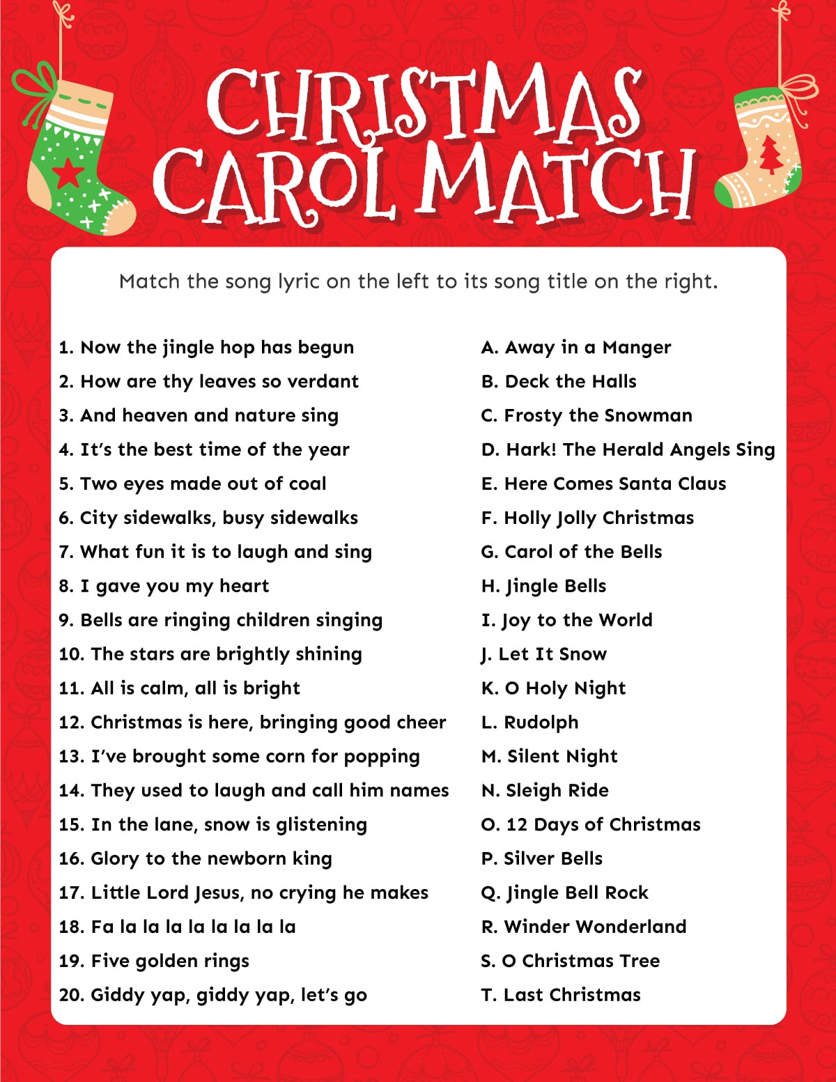 Match the Christmas Carol Game (Free Printable!) - Play Party Plan Match the Christmas Carol Game (Free Printable!) - Play Party Plan