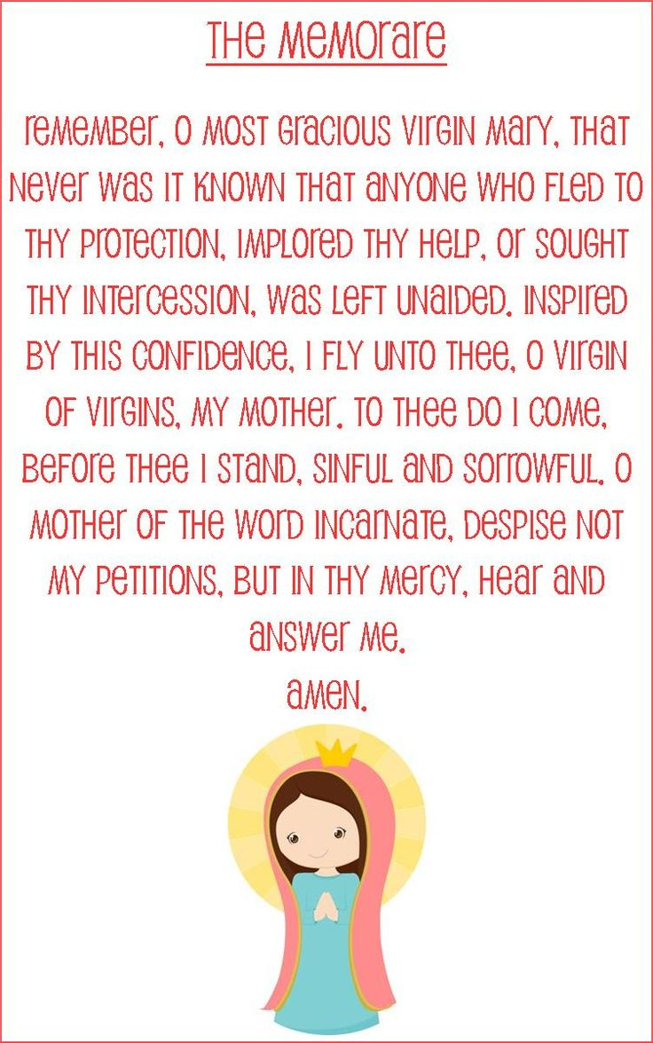 Memorare prayer card for kids (half sheet size)