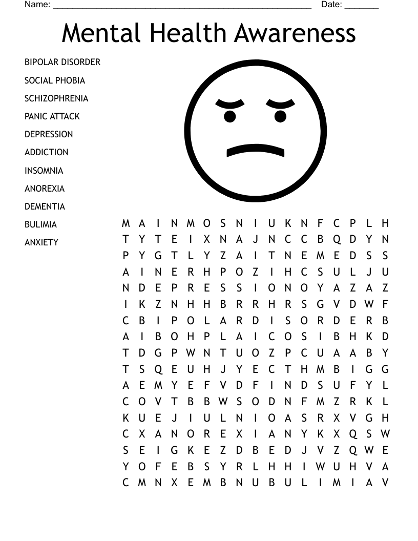 Mental Health Awareness Word Search - WordMint