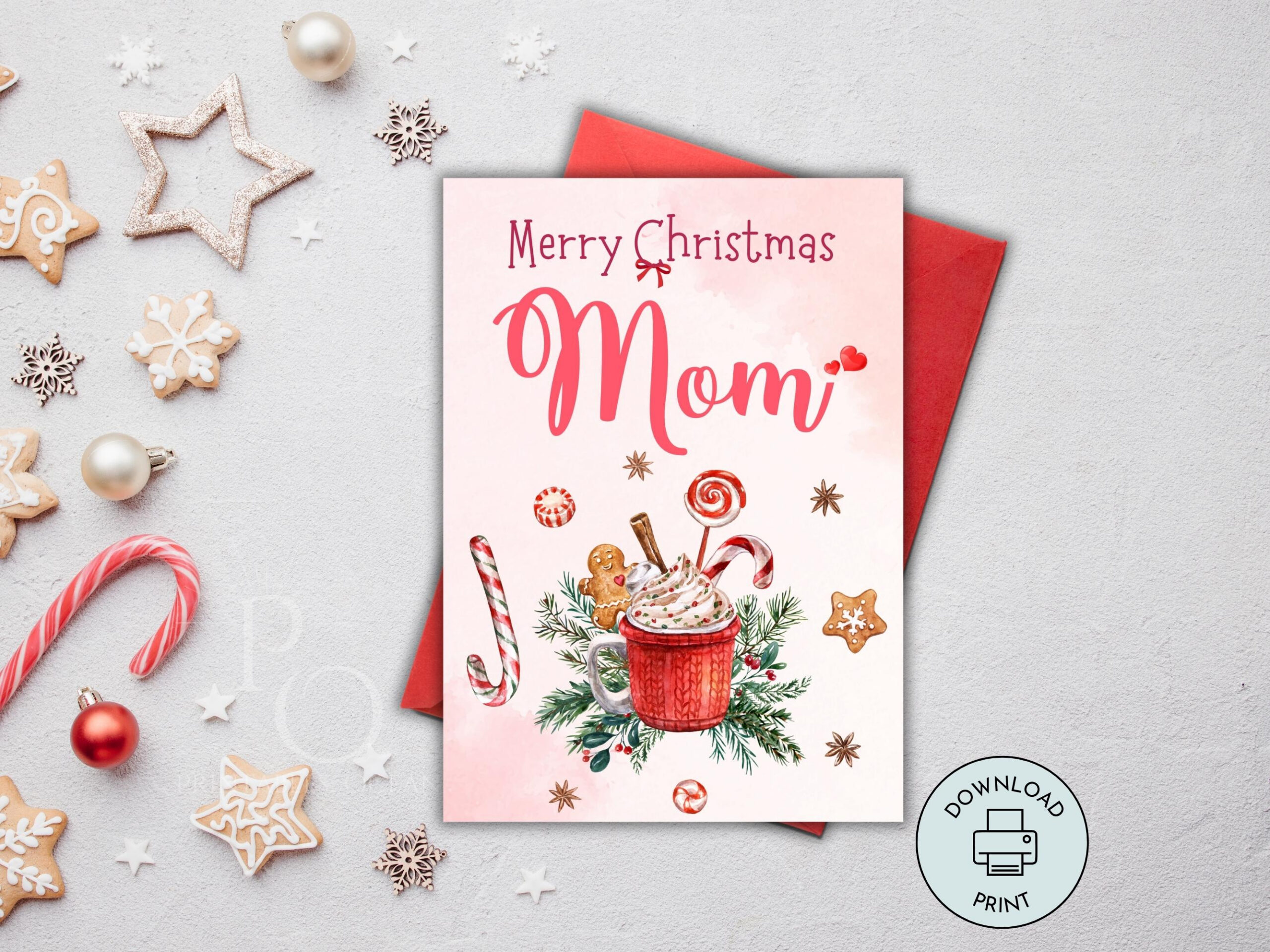 Merry Christmas Mom Card Printable Handmade Card for Mom to Print