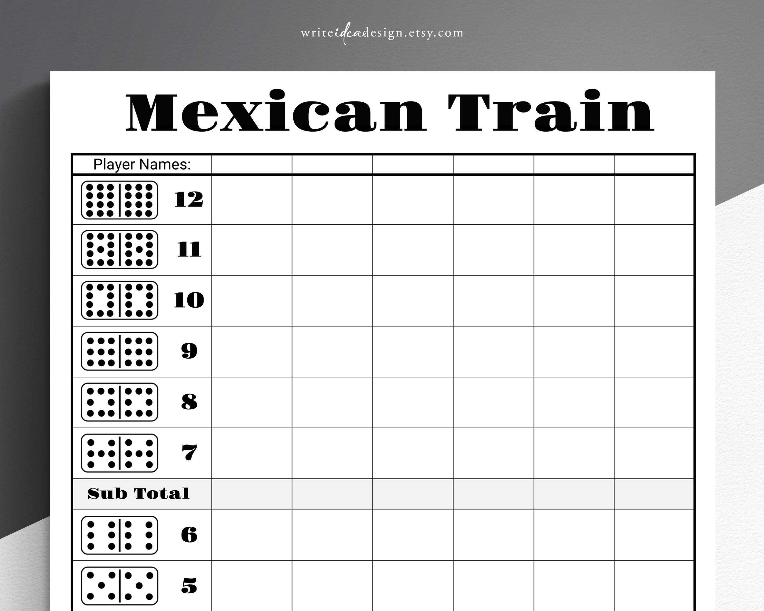 Mexican Train Score Card. Dominos Score Sheet Mexican Train Score Card. Dominos Score Sheet