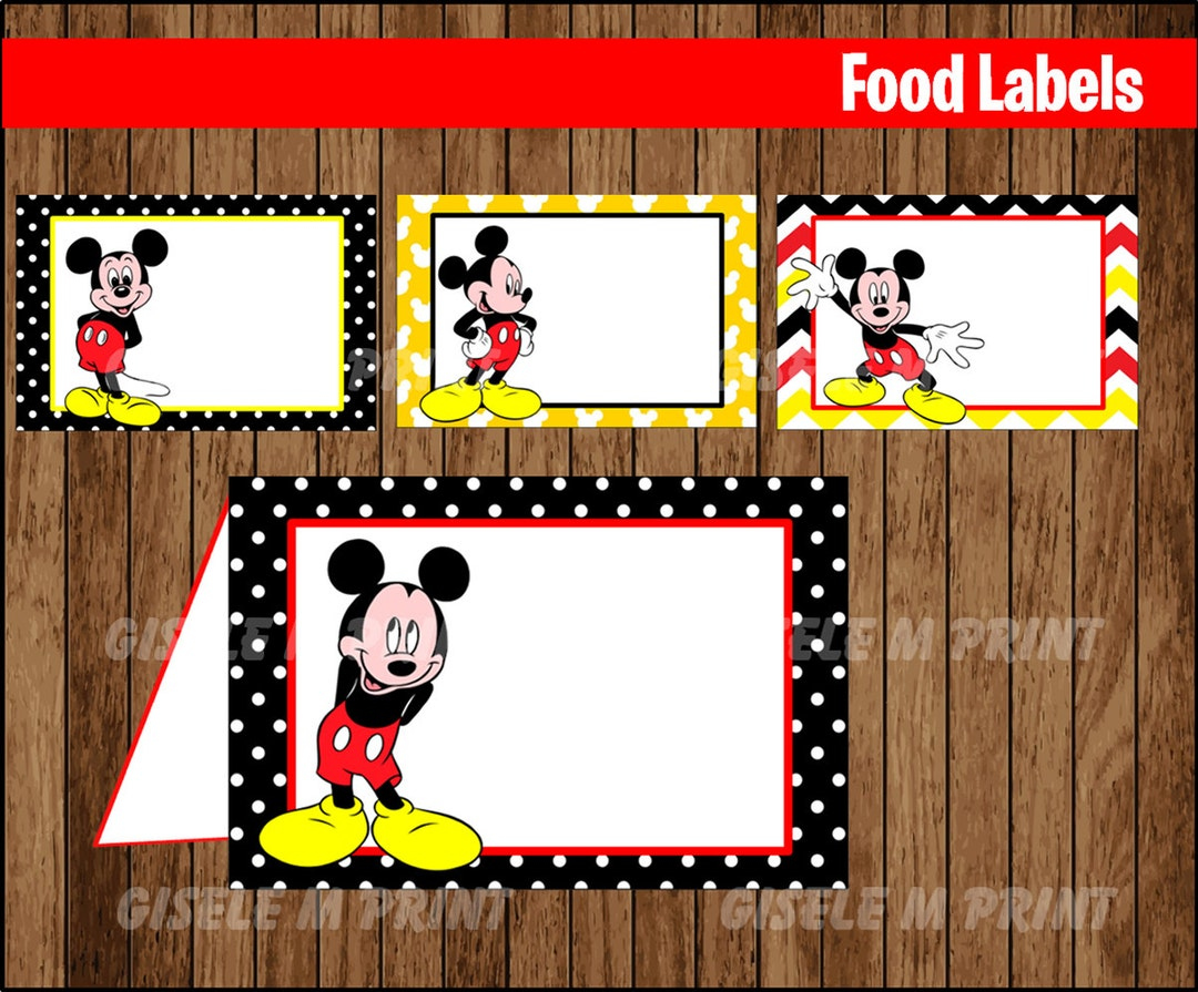 Mickey Mouse Food Labels, Printable Mickey Mouse Food Tent Cards