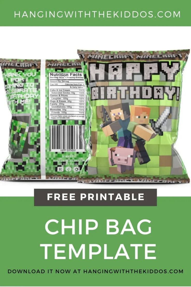 Minecraft Party Favor Bags – Free Printable Chip Bag Template
