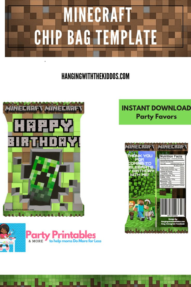 Minecraft Party Favor Bags – Free Printable Chip Bag Template