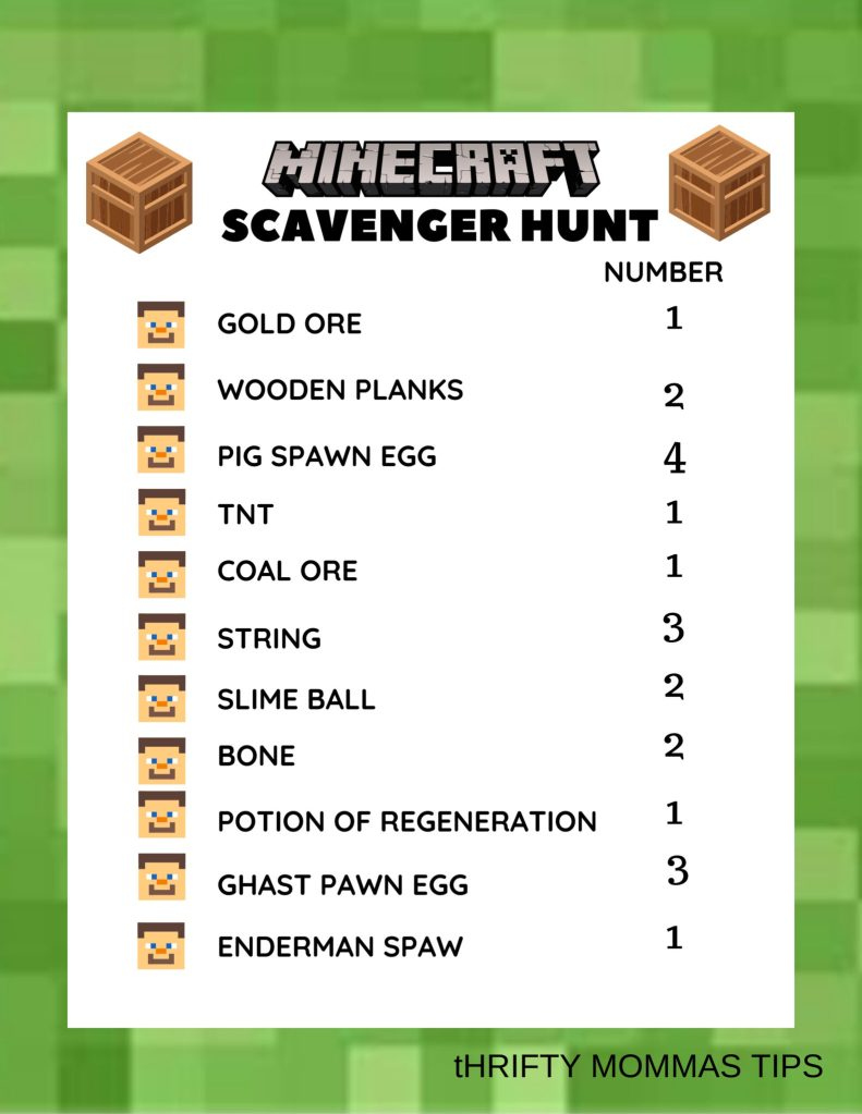 Minecraft Scavenger Hunt for Kids - Thrifty Mommas Tips Minecraft Scavenger Hunt for Kids - Thrifty Mommas Tips