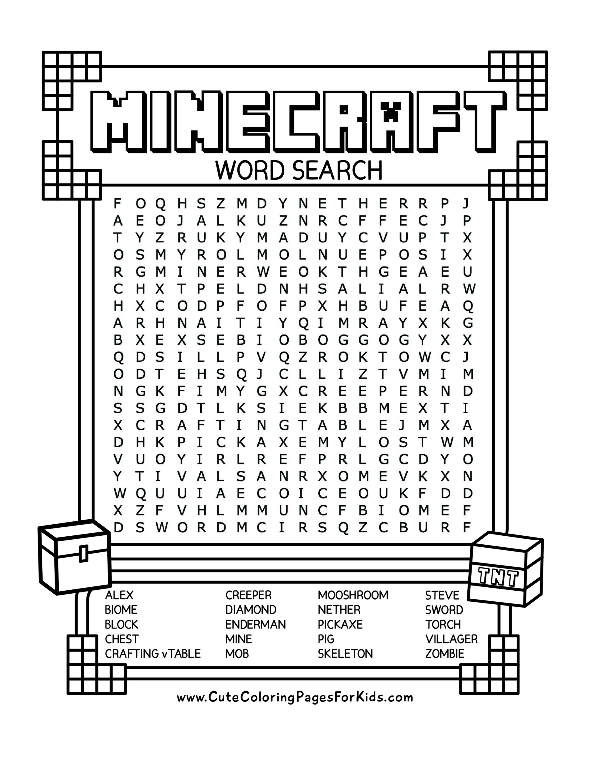 Minecraft Word Search (Free Printable PDF) - Cute Coloring Pages Minecraft Word Search (Free Printable PDF) - Cute Coloring Pages