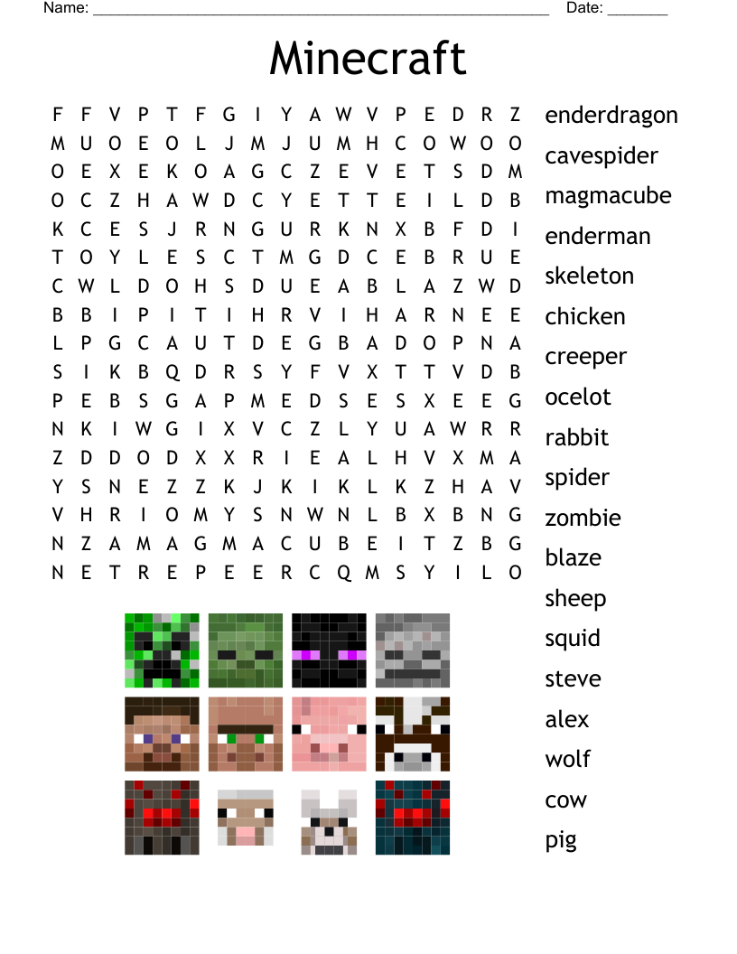 Minecraft Word Search - WordMint Minecraft Word Search - WordMint