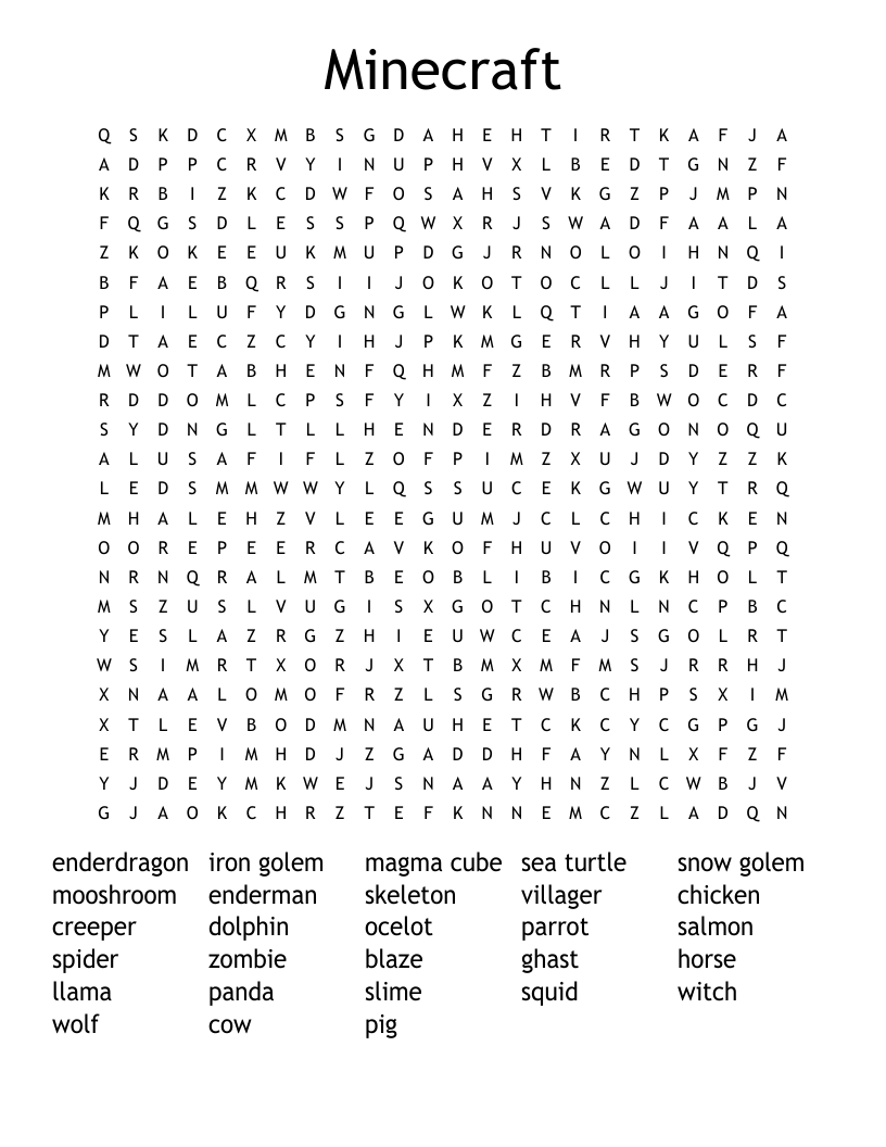 Minecraft Word Search - WordMint Minecraft Word Search - WordMint