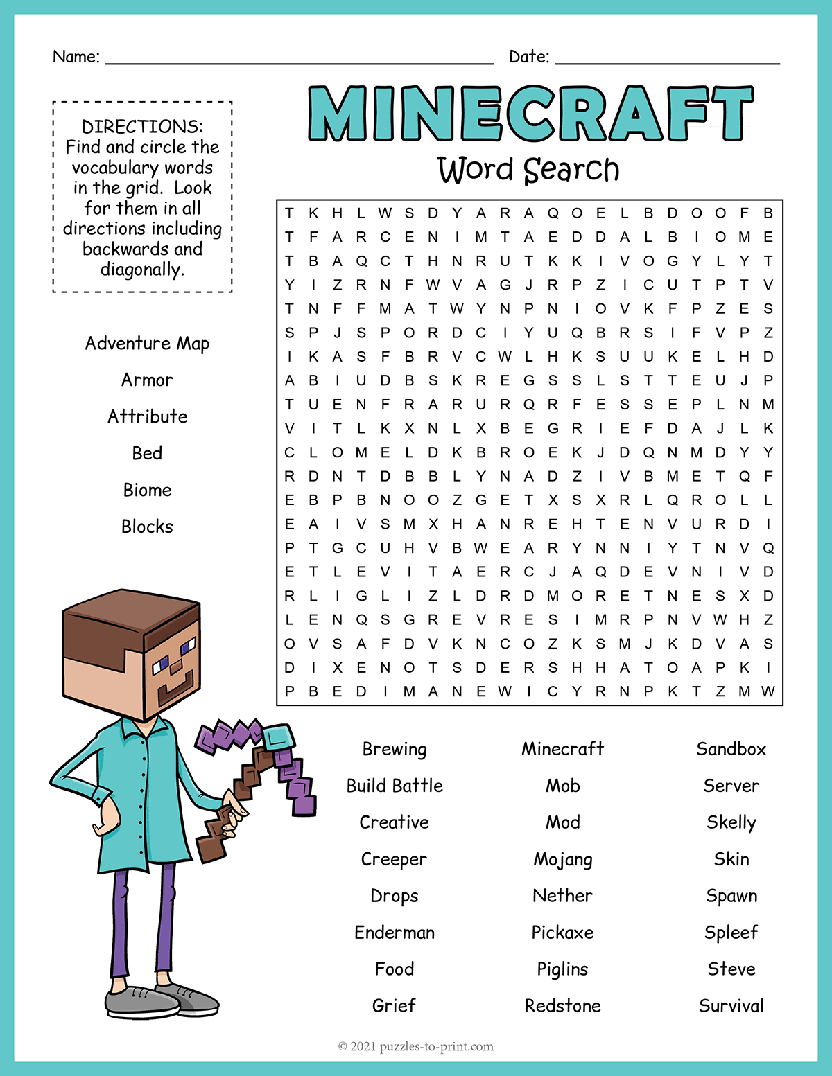 Minecraft Word Search Minecraft Word Search