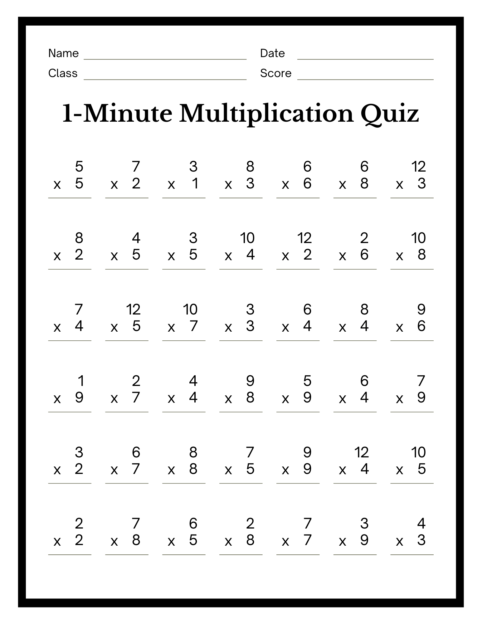 Minute Multiplication Worksheet  Education World