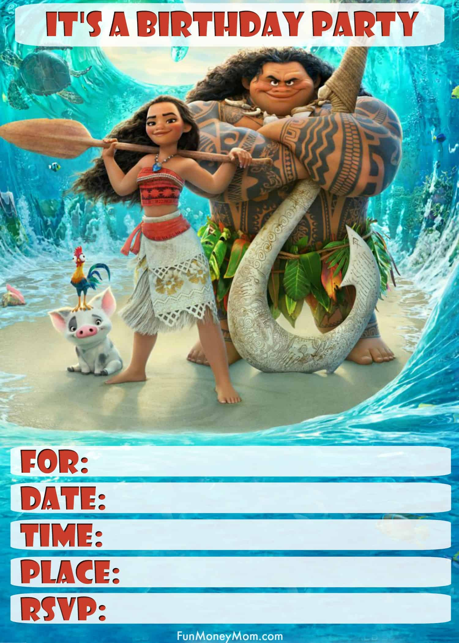Moana Birthday Invitations (Free Printables) - Fun Money Mom