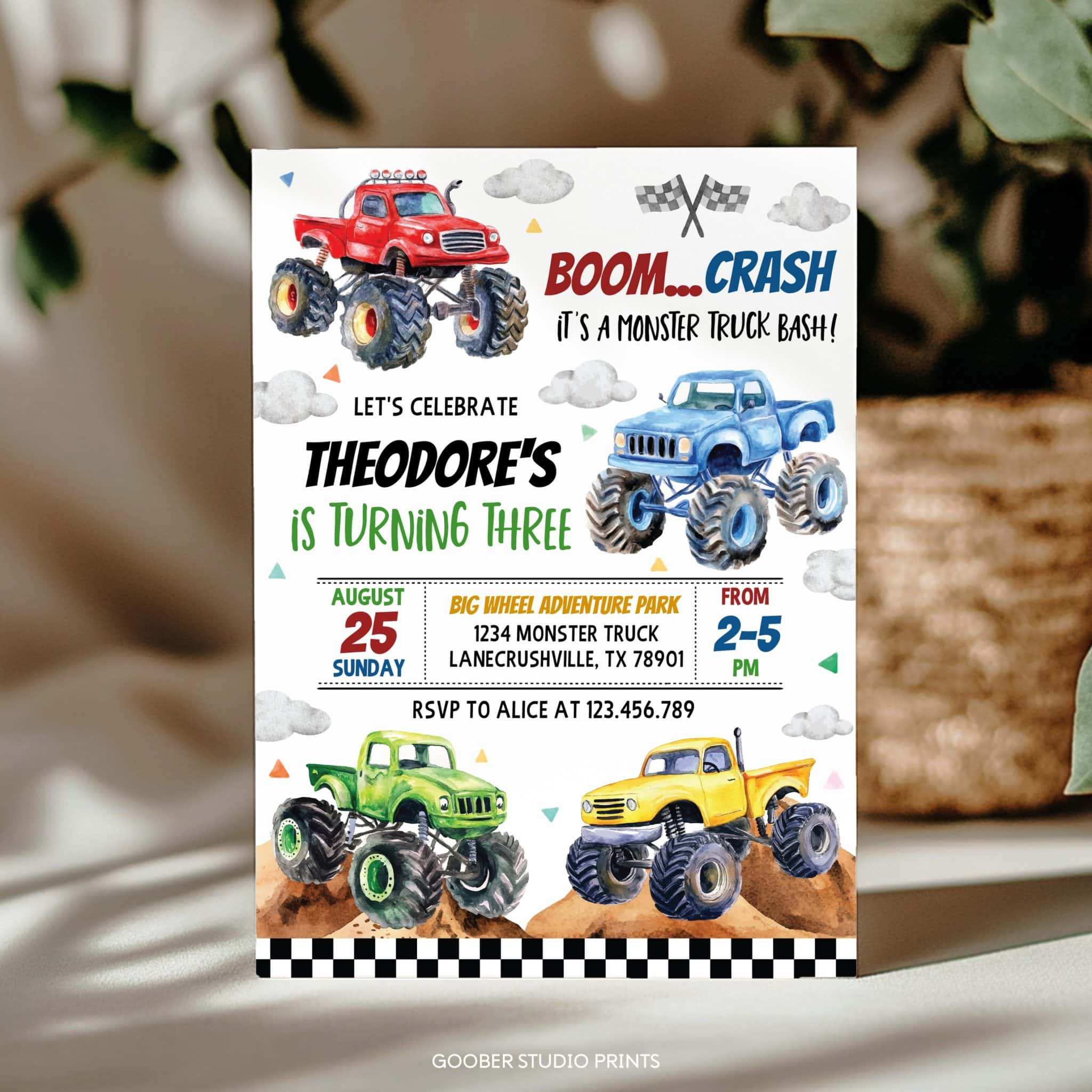 Monster Truck Birthday Party Invitation - Goober Studio Prints