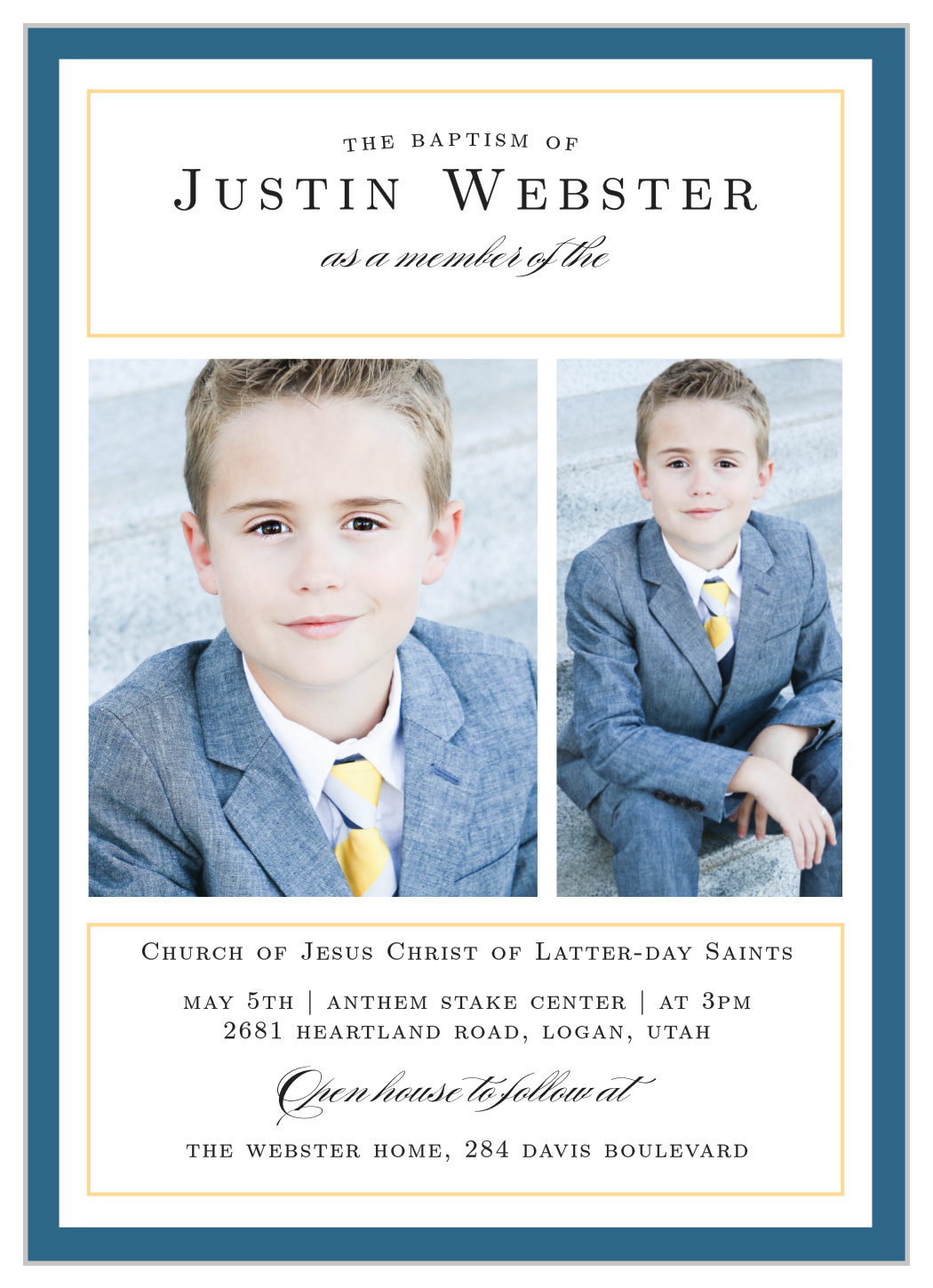 Moving On Boy LDS Baptism Invitations by Basic Invite