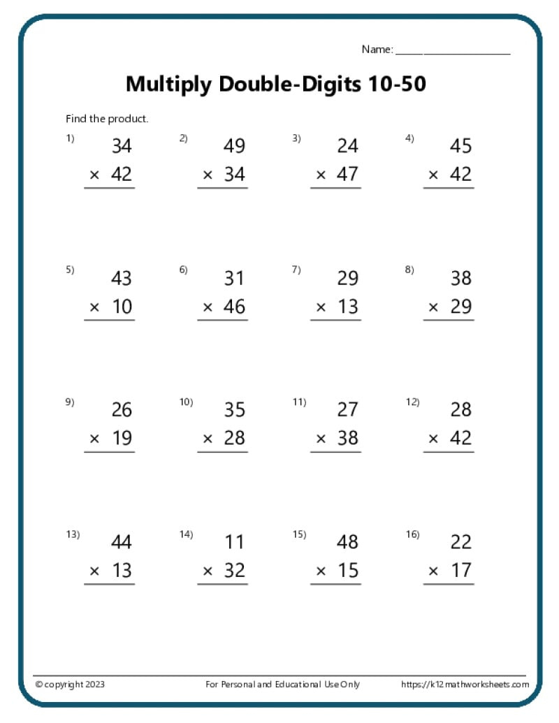 Multiplication Worksheets - K Math Worksheets
