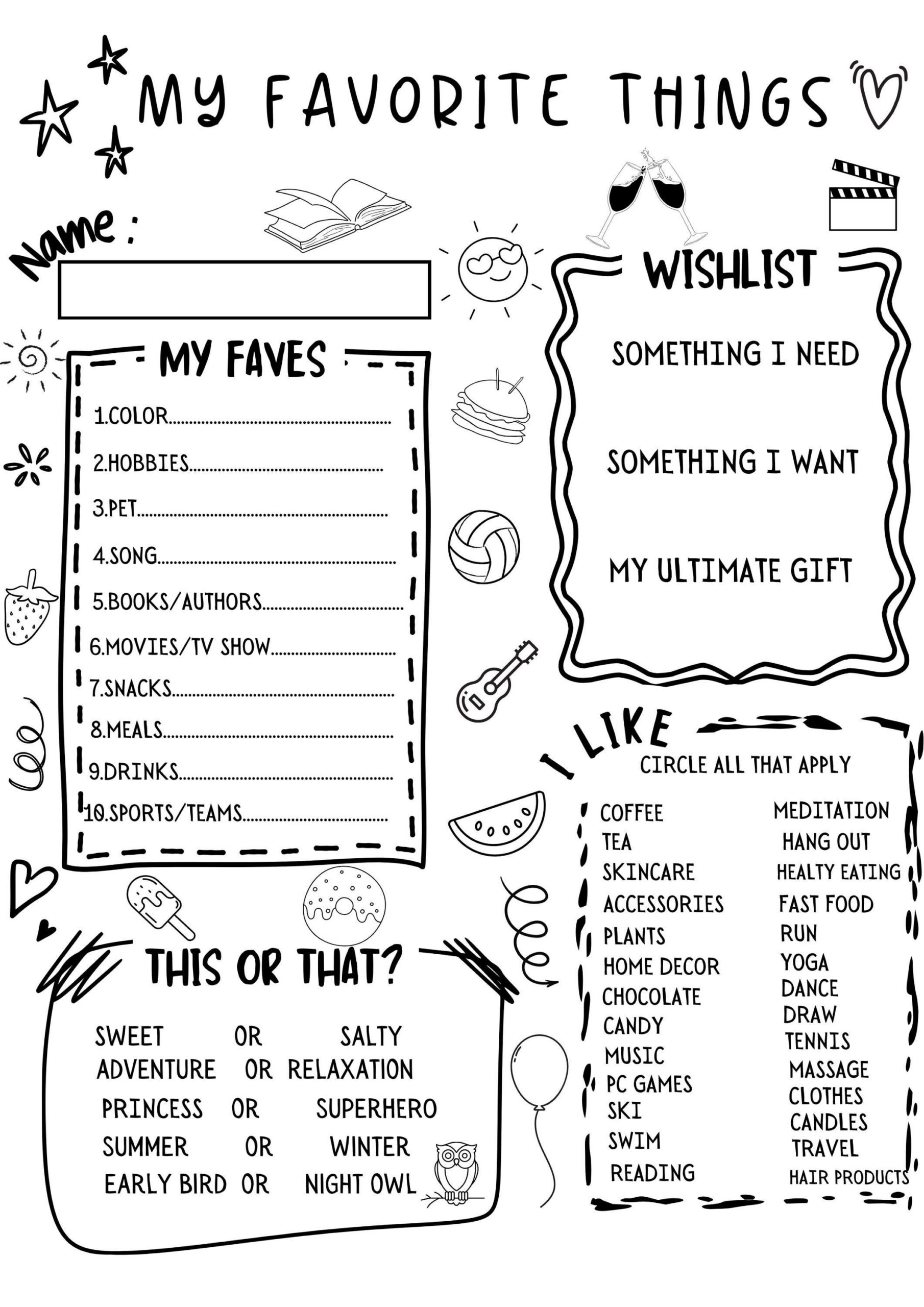 My Favorite Things List Free Printable - Shop on Pinterest
