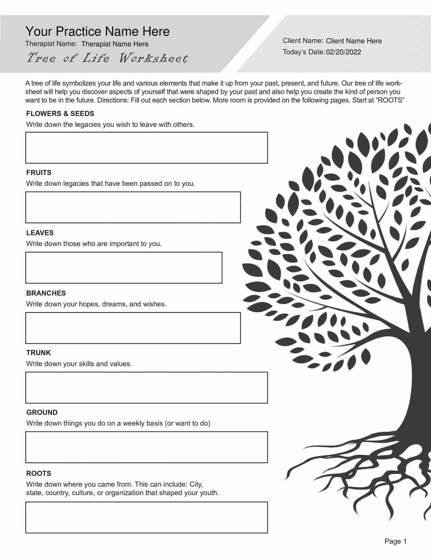 Narrative Therapy Tree of Life Worksheet PDF  TherapyByPro
