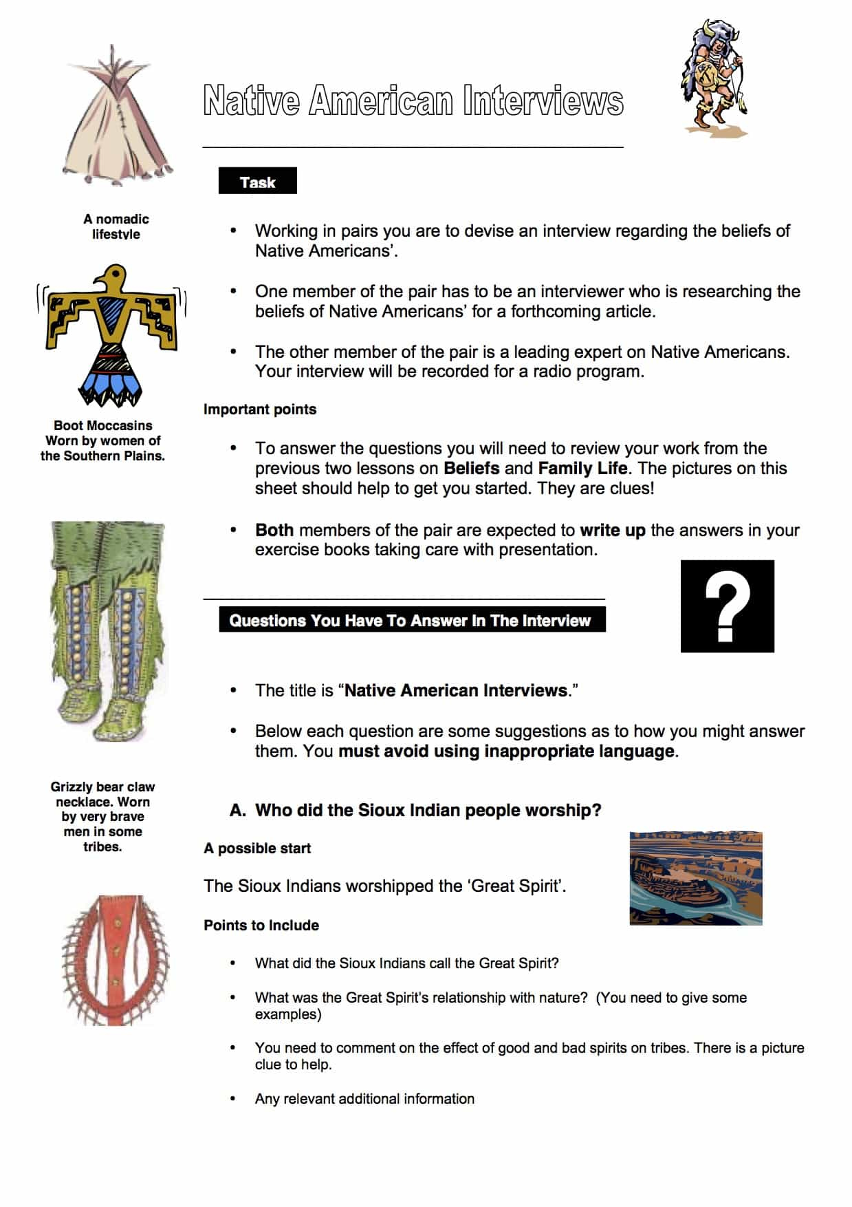 Native American History Worksheets  KS & KS Lesson Resources