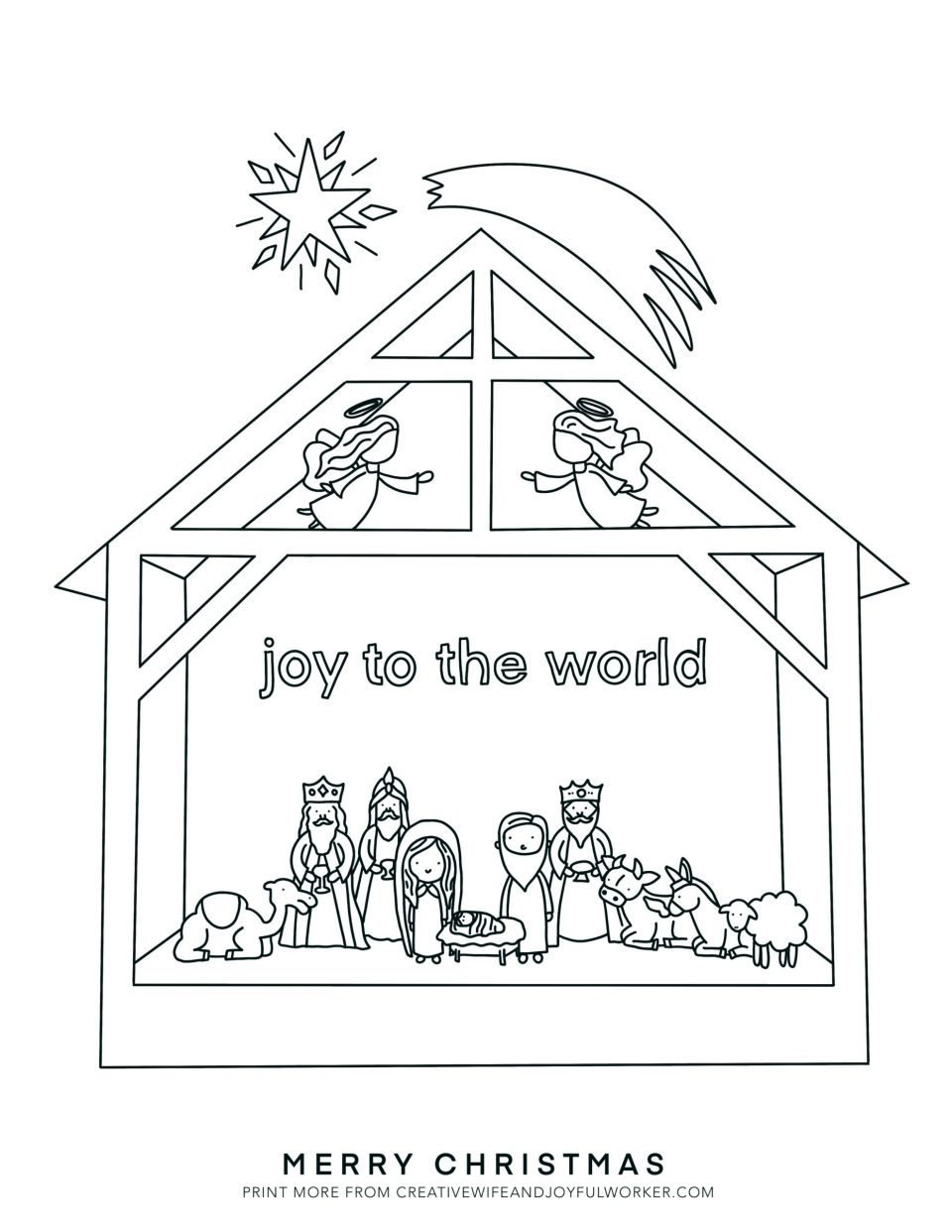Nativity Scene Free Printable Colouring Sheet for Kids - Creative