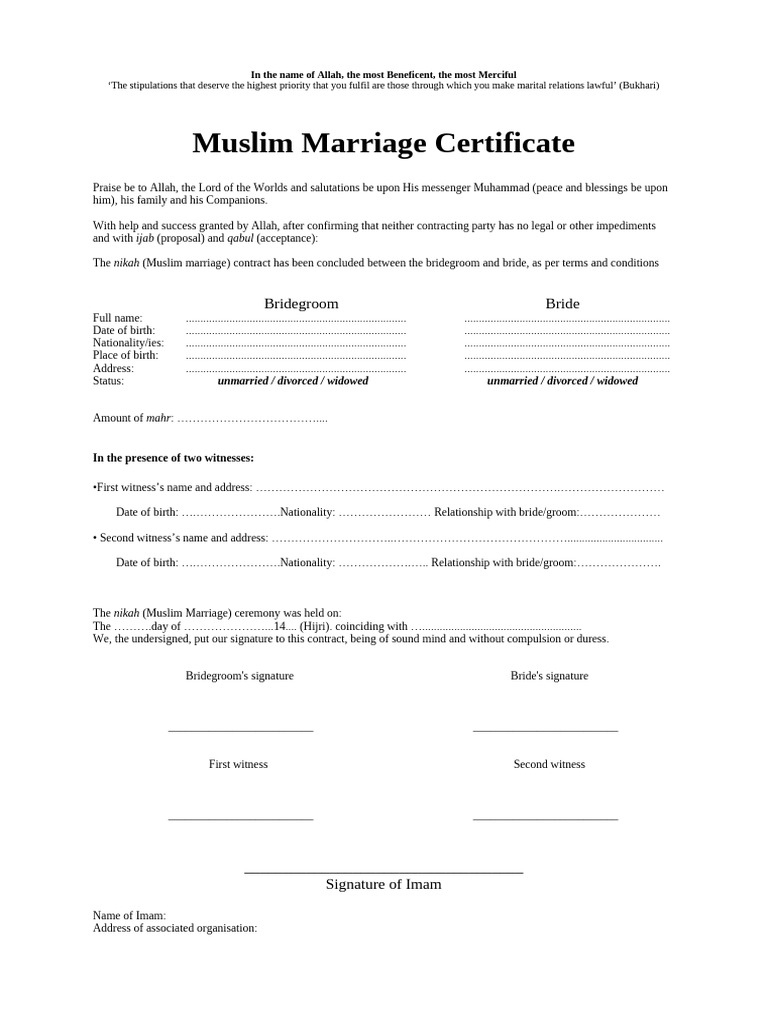 Nikah Certificate Template PDF Marriage Marriage, Unions And Nikah Certificate Template PDF Marriage Marriage, Unions And