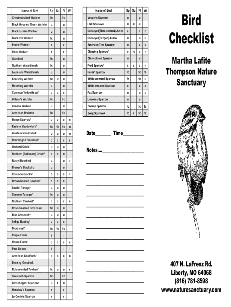North American Bird Checklist Pdf - Fill Online, Printable
