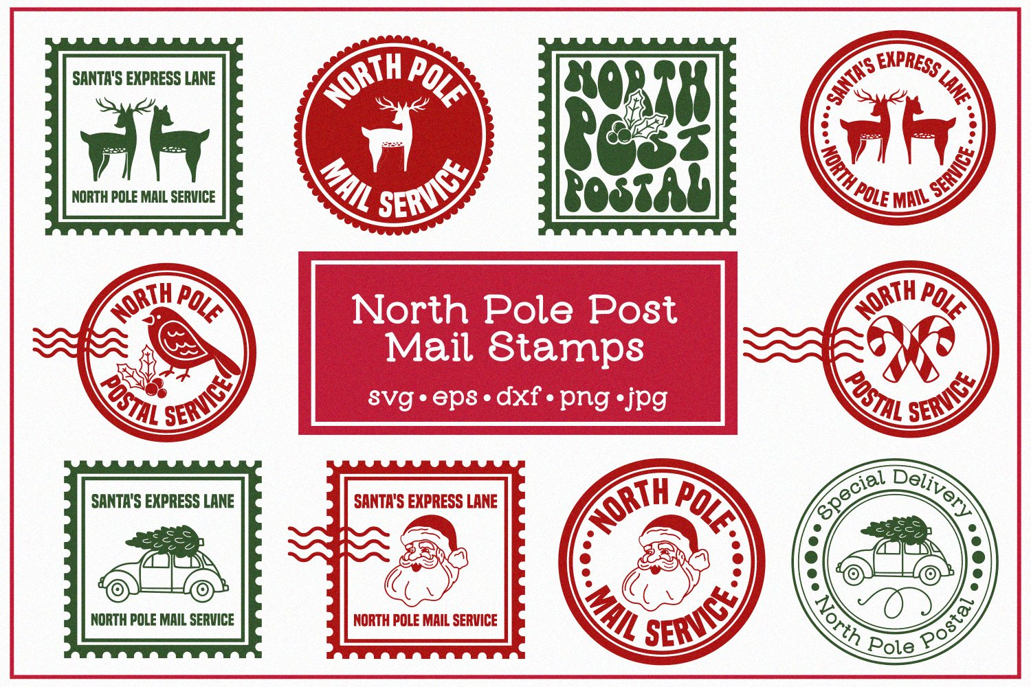 North Pole Post Mail Stamps SVG