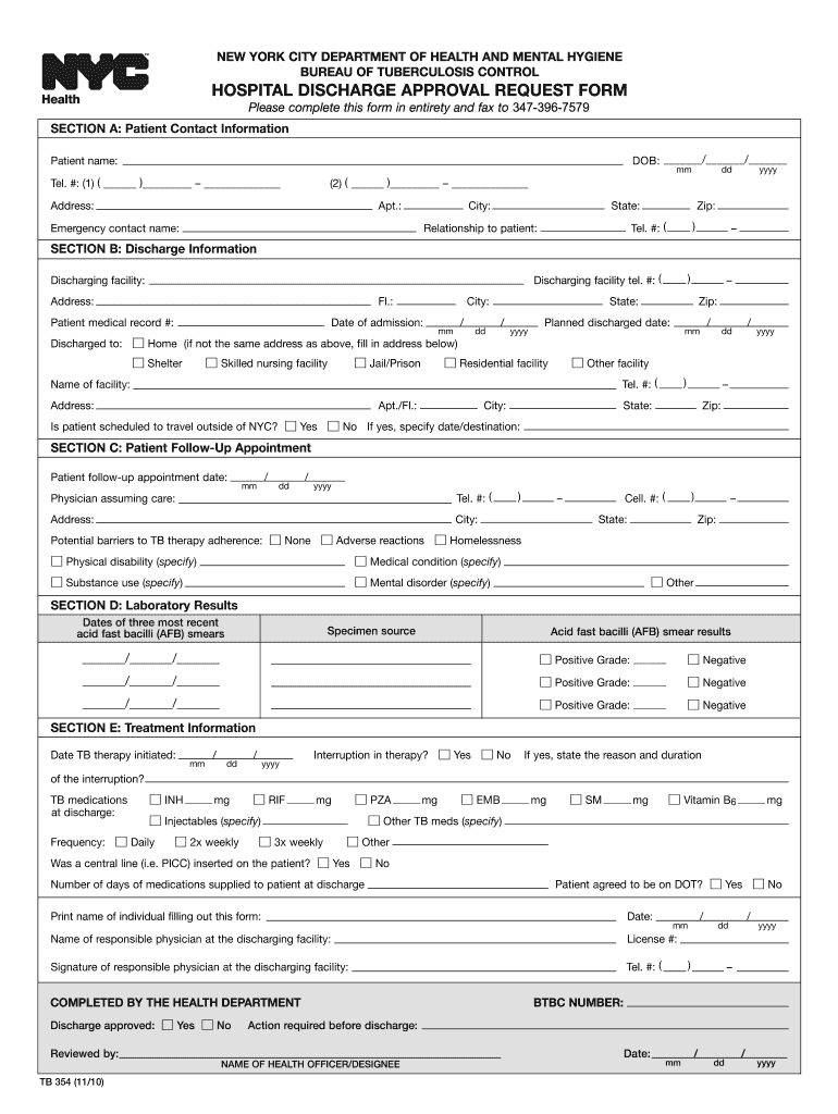 NYC TB  Form - Fill Online, Printable, Fillable, Blank - pdfFiller