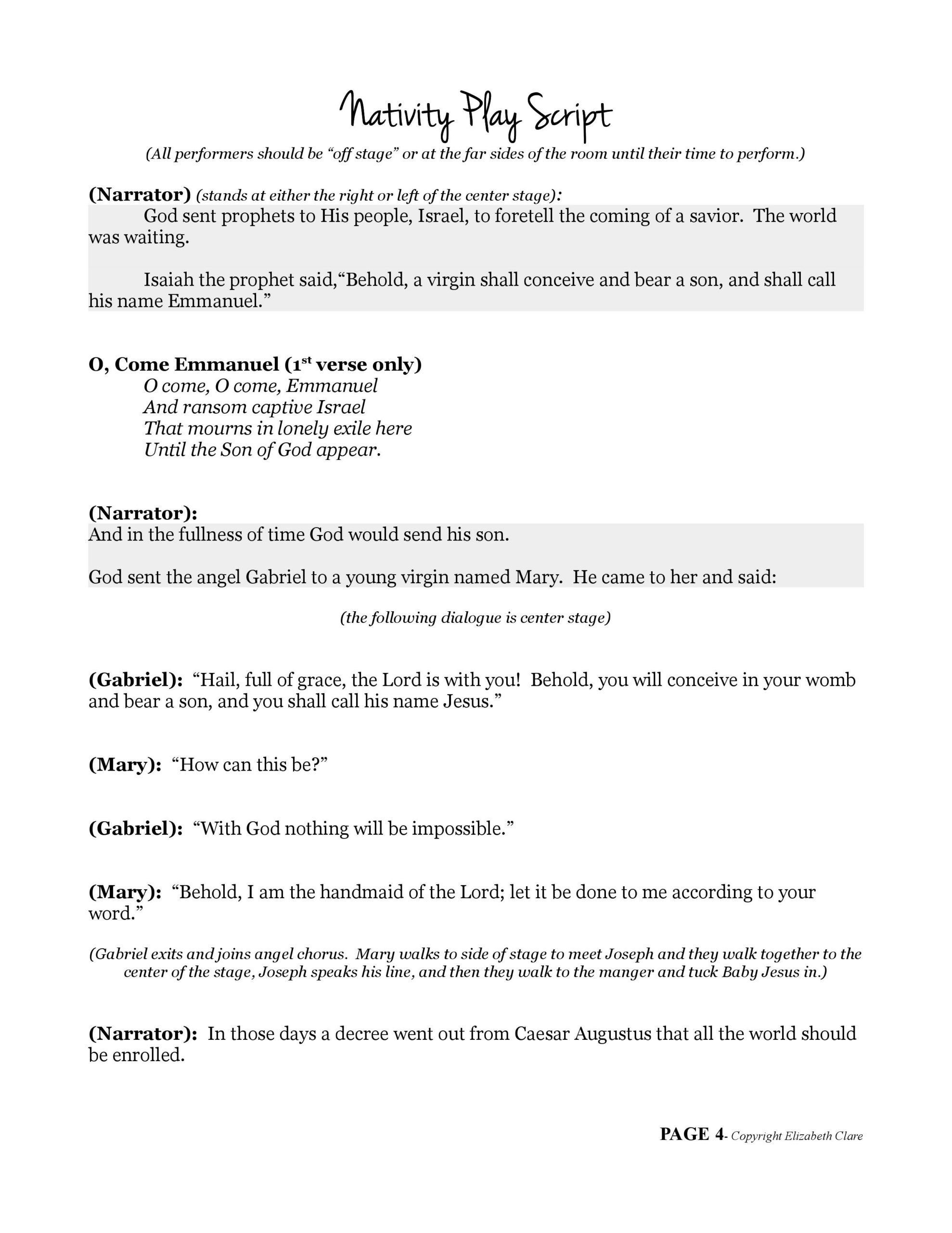 O Come Emmanuel": A Nativity Play Script PDF - elizabeth clare O Come Emmanuel": A Nativity Play Script PDF - elizabeth clare