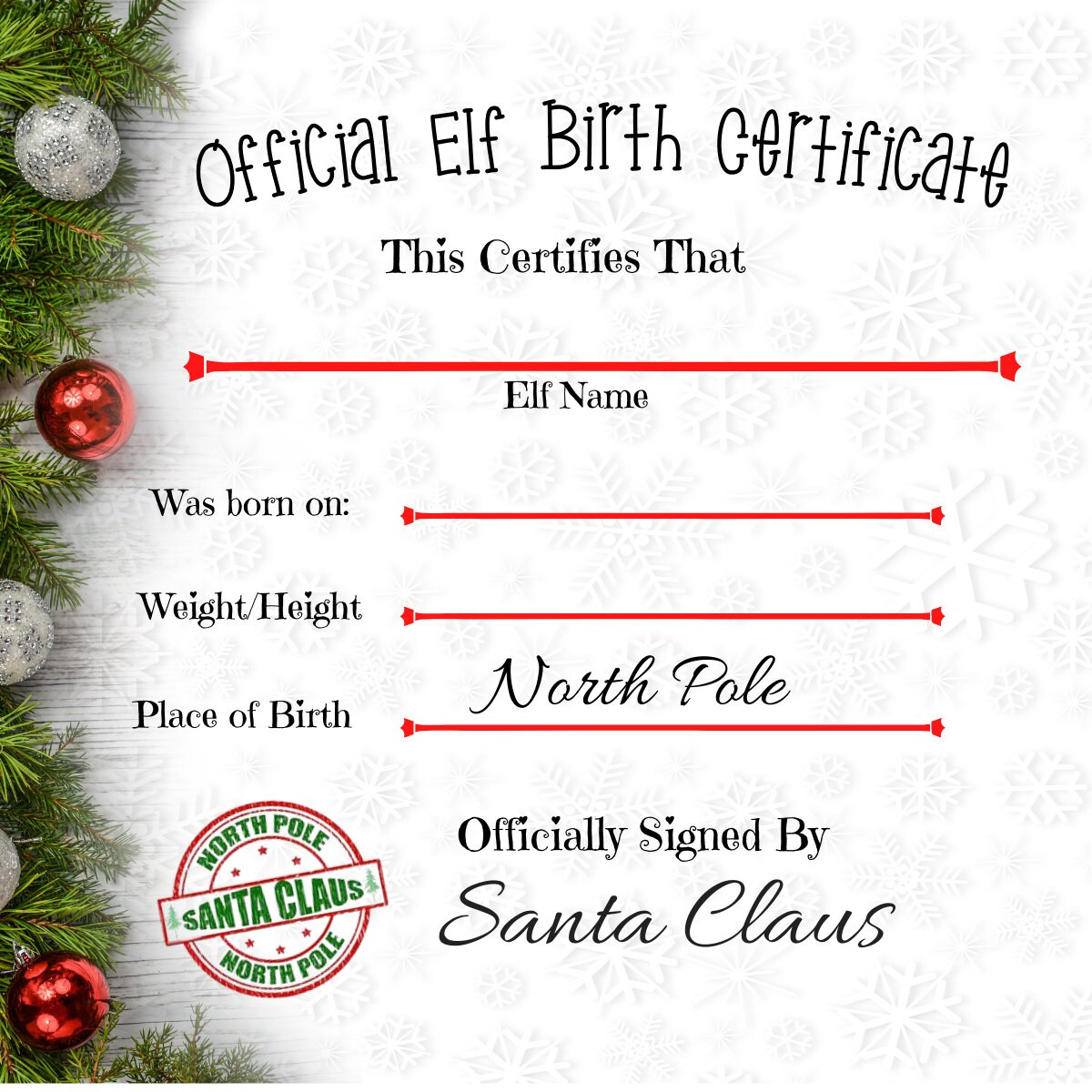 Official Elf Birth Certificate Digital Download PNG - Etsy UK