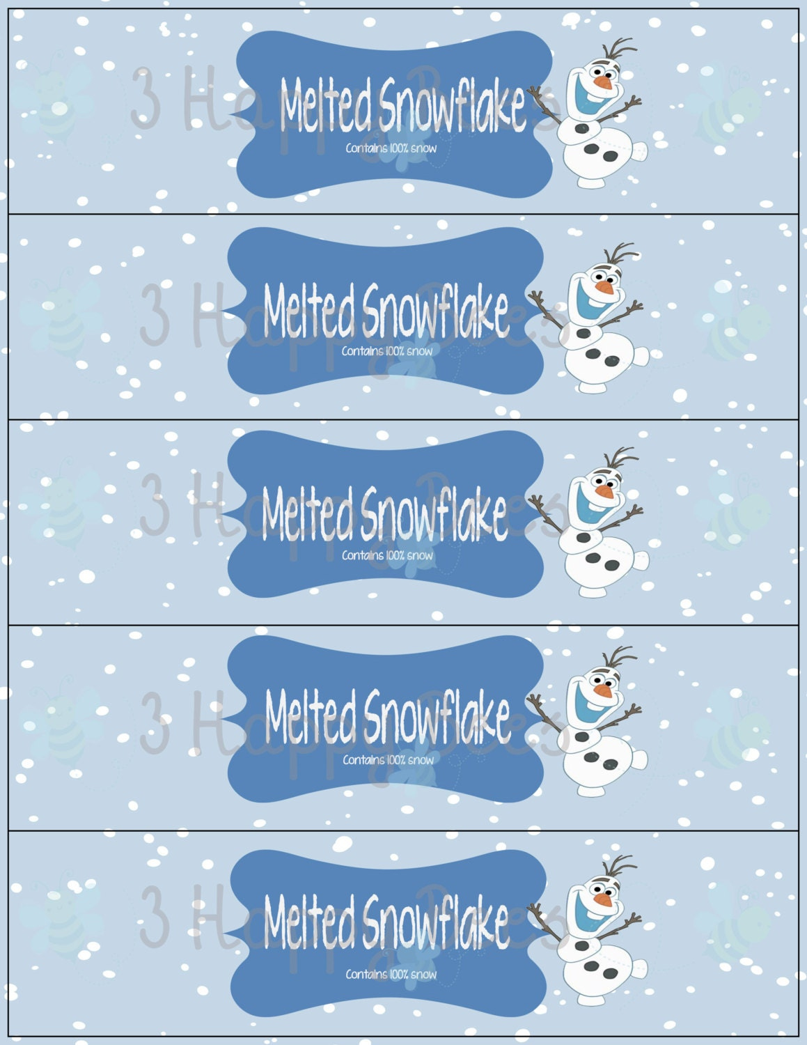 Olaf Melted Snowflake Printable Water Bottle Label – ML Made Co.