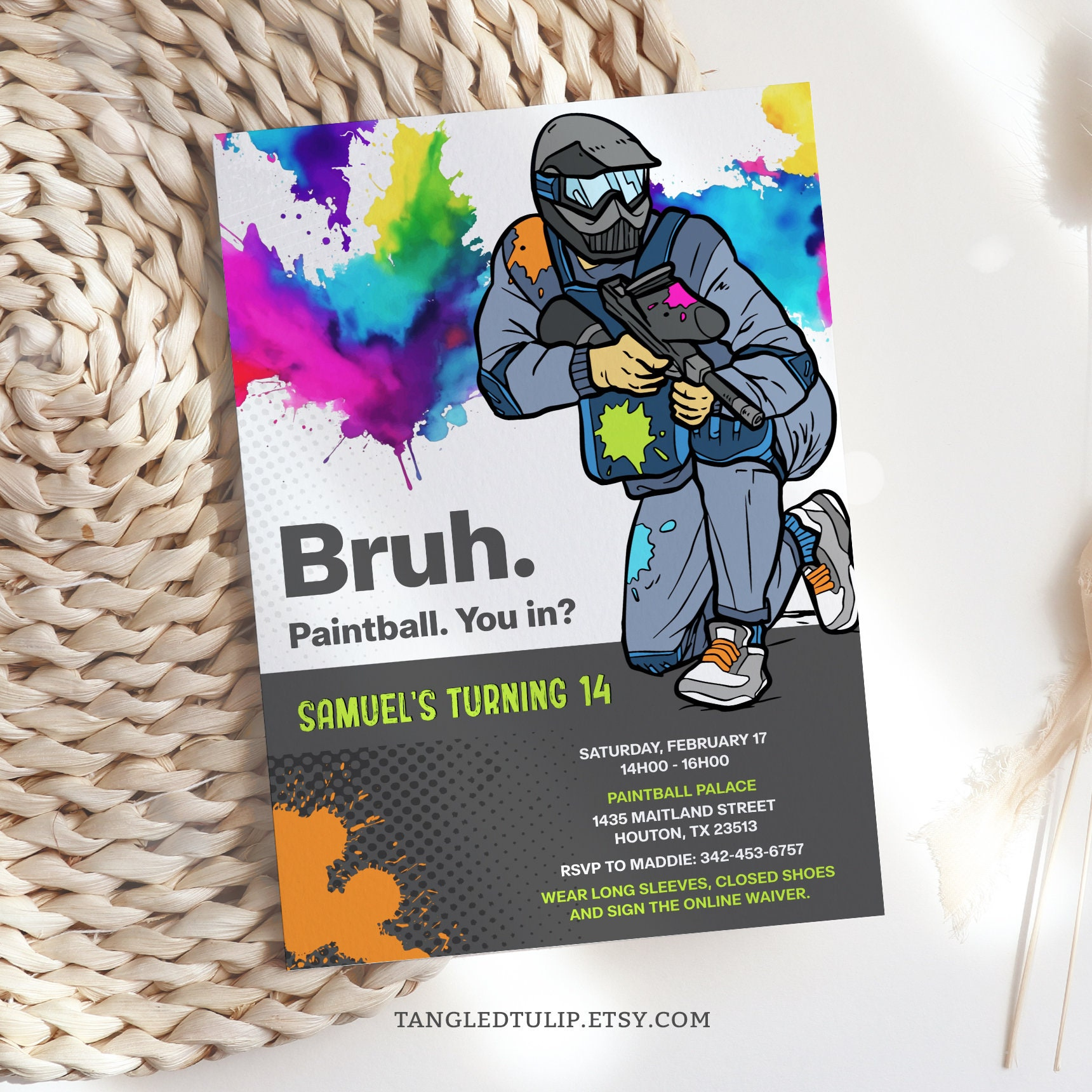 Paintball Birthday Invitation  Boy Teen Bruh Paintball Birthday