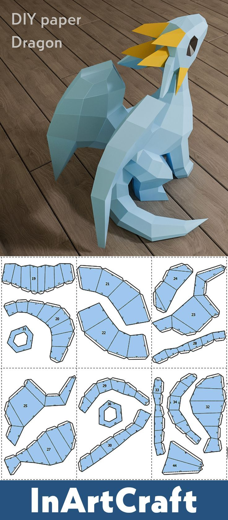 Papercraft Dragon, Little dragon baby paper craft model, PDF Papercraft Dragon, Little dragon baby paper craft model, PDF