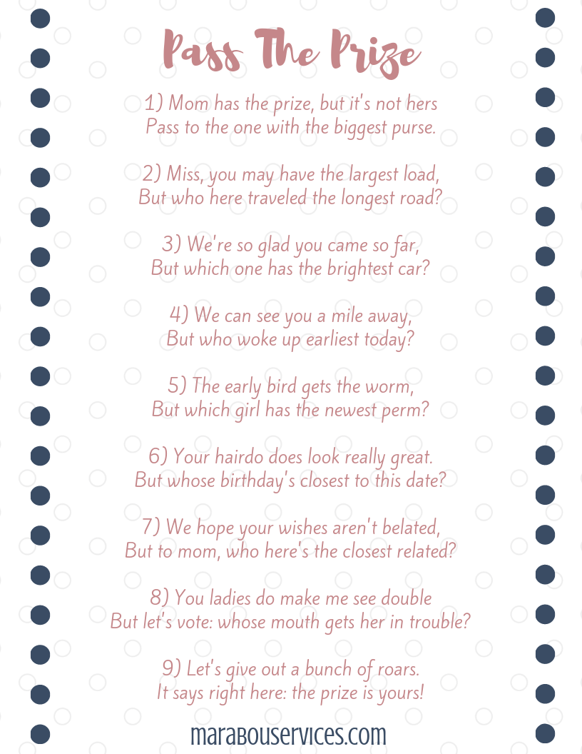 Parcel Game Free Printable Pass The Gift Baby Shower Game Poem