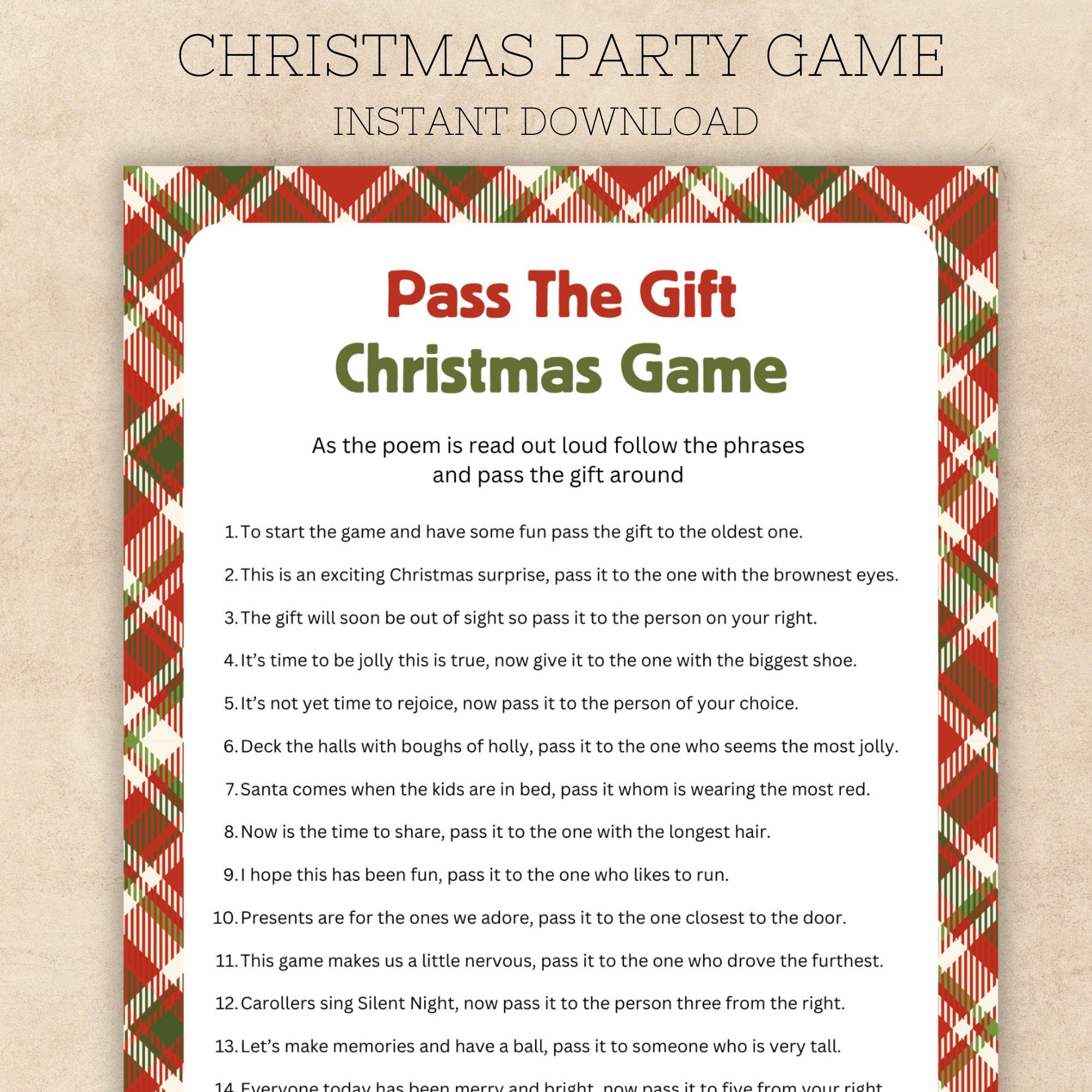 Pass the Gift Christmas Game Printable, Office Christmas Party
