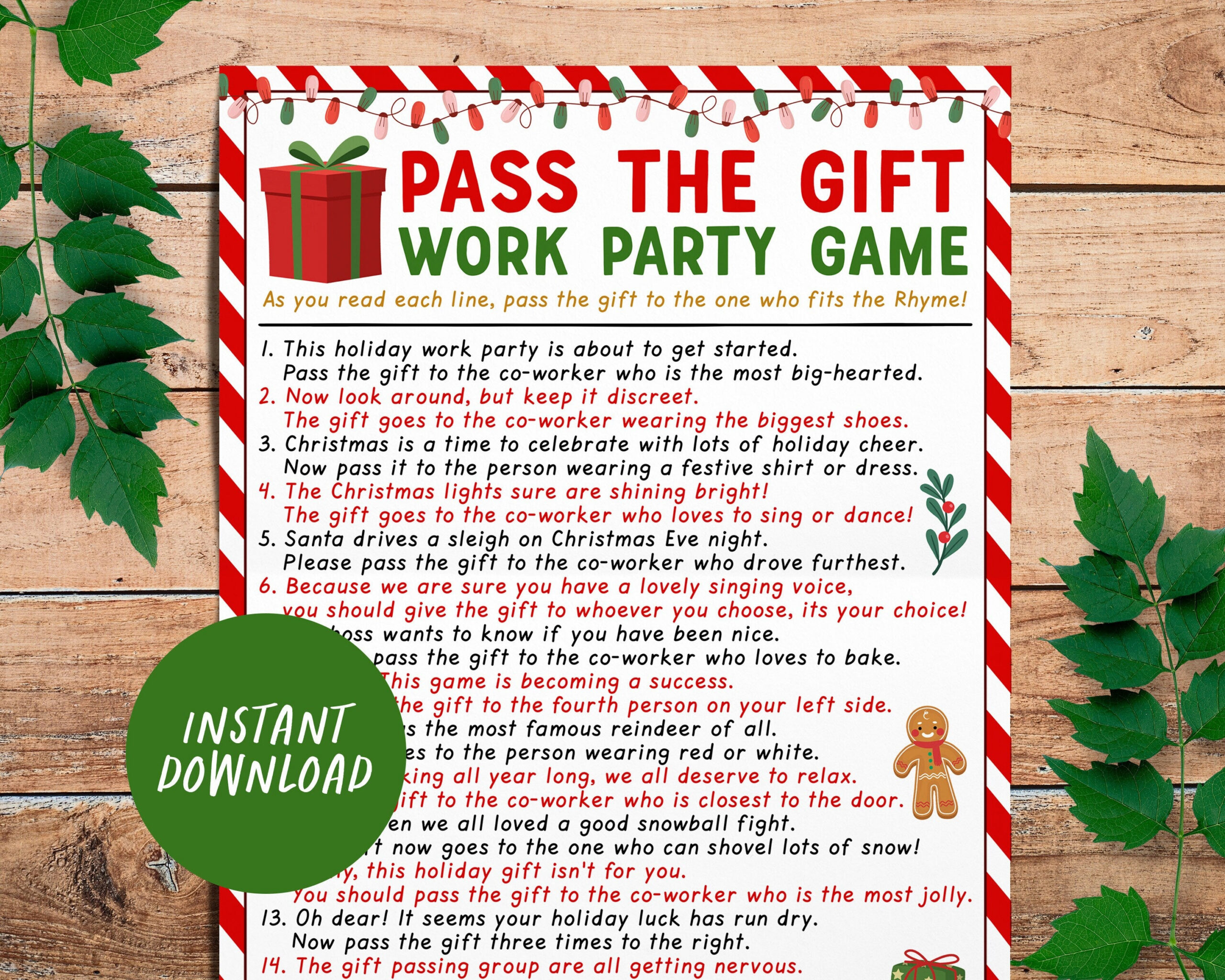 Pass the Gift Work Party Game Printable, Christmas Holiday Pass the Present  Group Office Party Game Coworker Icebreaker Activity Gift Swap