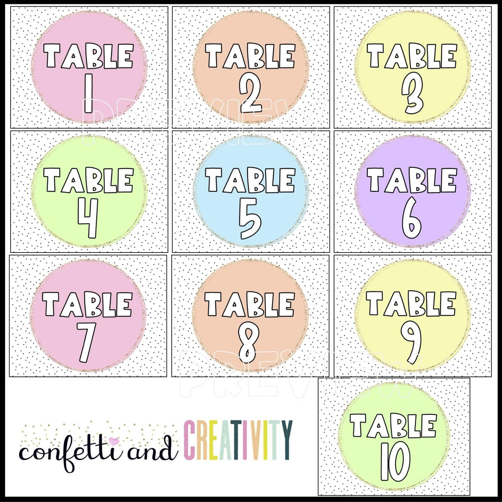 Pastel Table Numbers -0  Confetti & Creativity