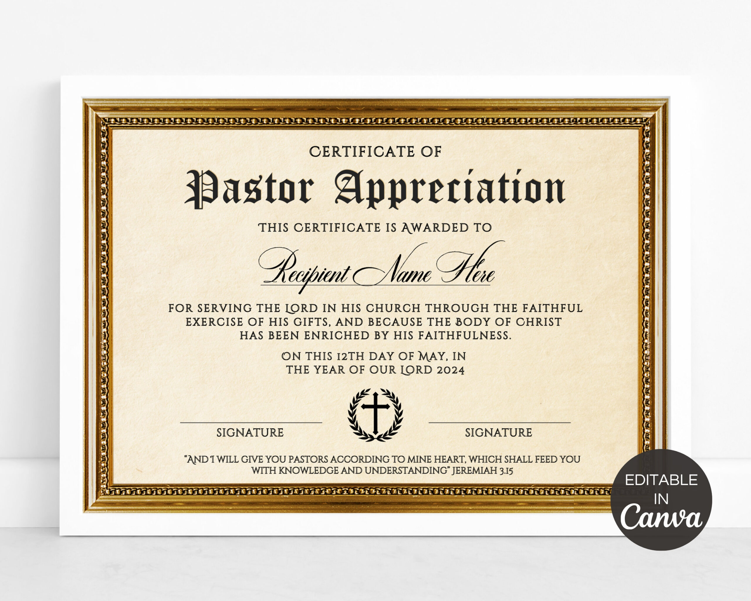Pastor Appreciation Certificate, Editable Pastor Certificate of Pastor Appreciation Certificate, Editable Pastor Certificate of