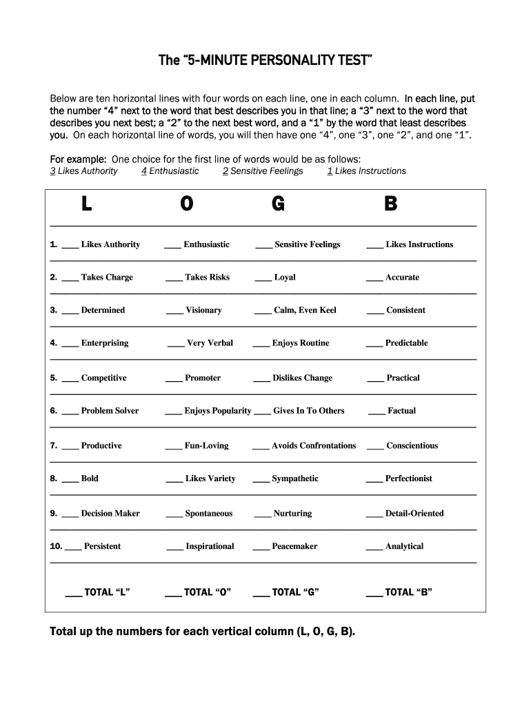 Personality Online - Fill Online, Printable, Fillable, Blank