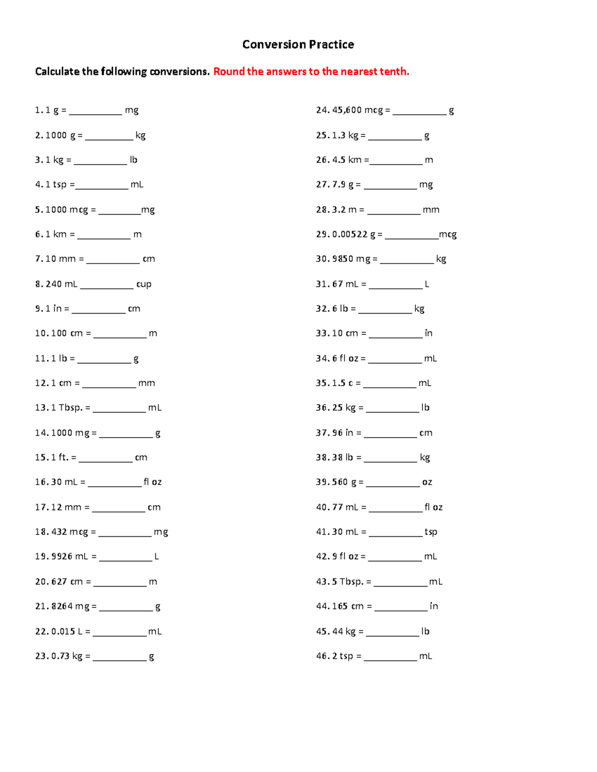 Pharmacy Dosage & Conversion Practice Worksheet (PHM ) - Studocu