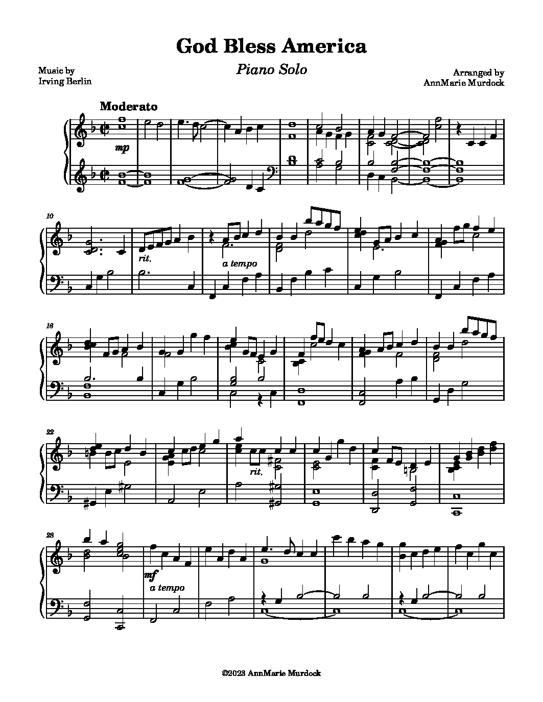 Piano Free Printable God Bless America Sheet Music  Explora Madeira