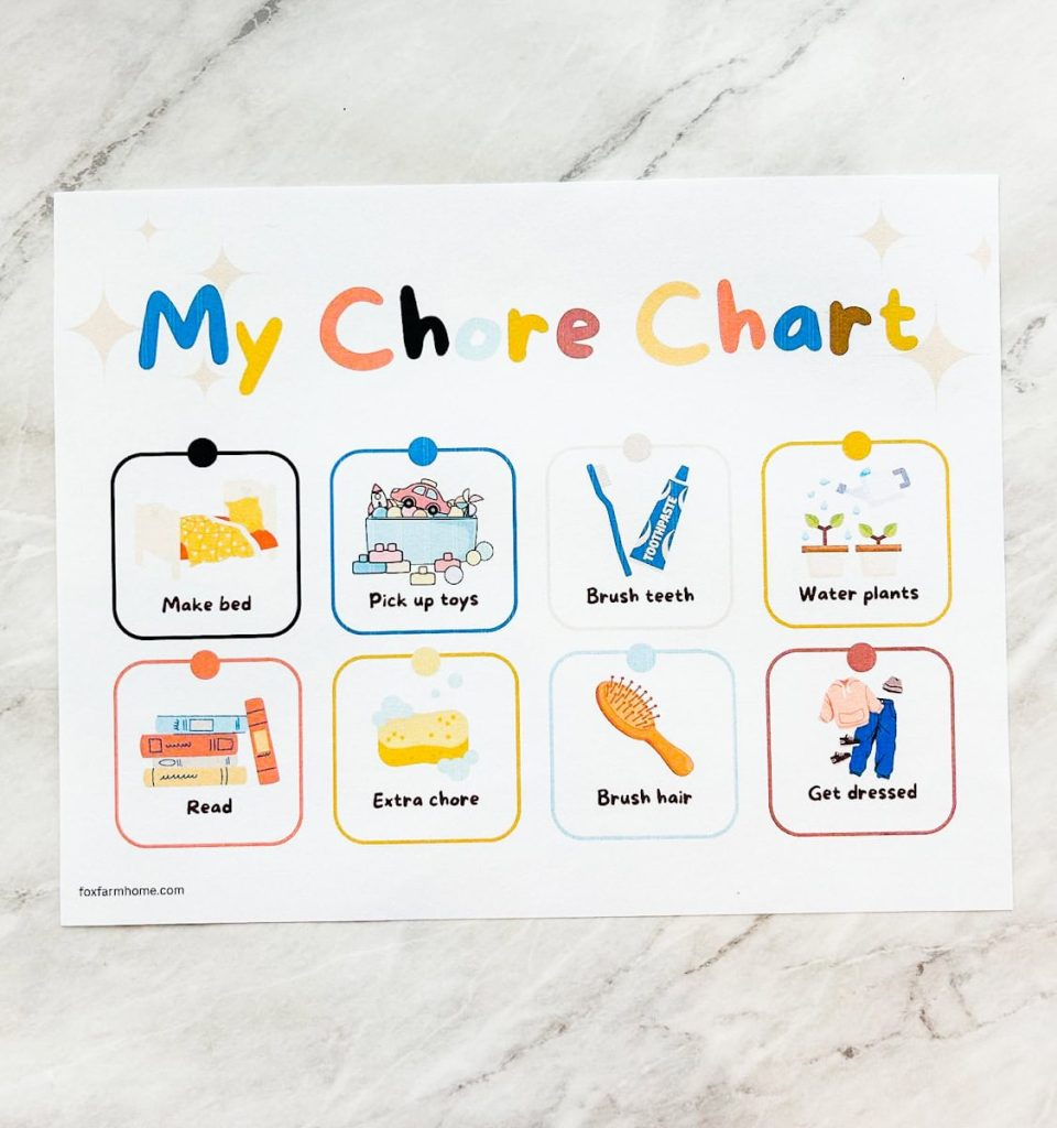 Picture Chore Chart For Preschoolers  Free Printable - Fox Farm Home