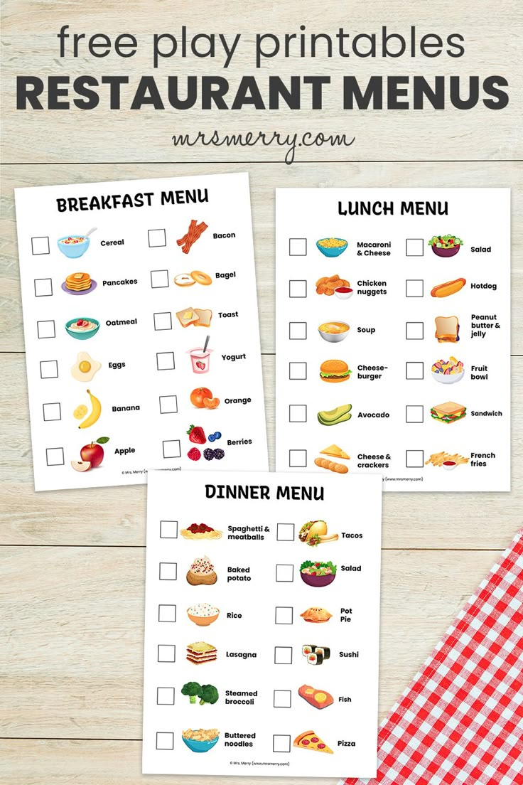Play Pretend Food Restaurant Menus for Kids  Free Printables Food