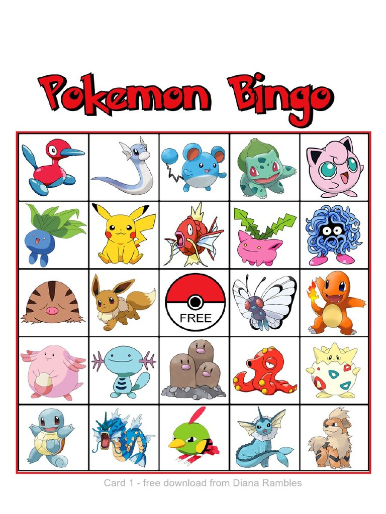 Pokemon Bingo Game Printable  PDF
