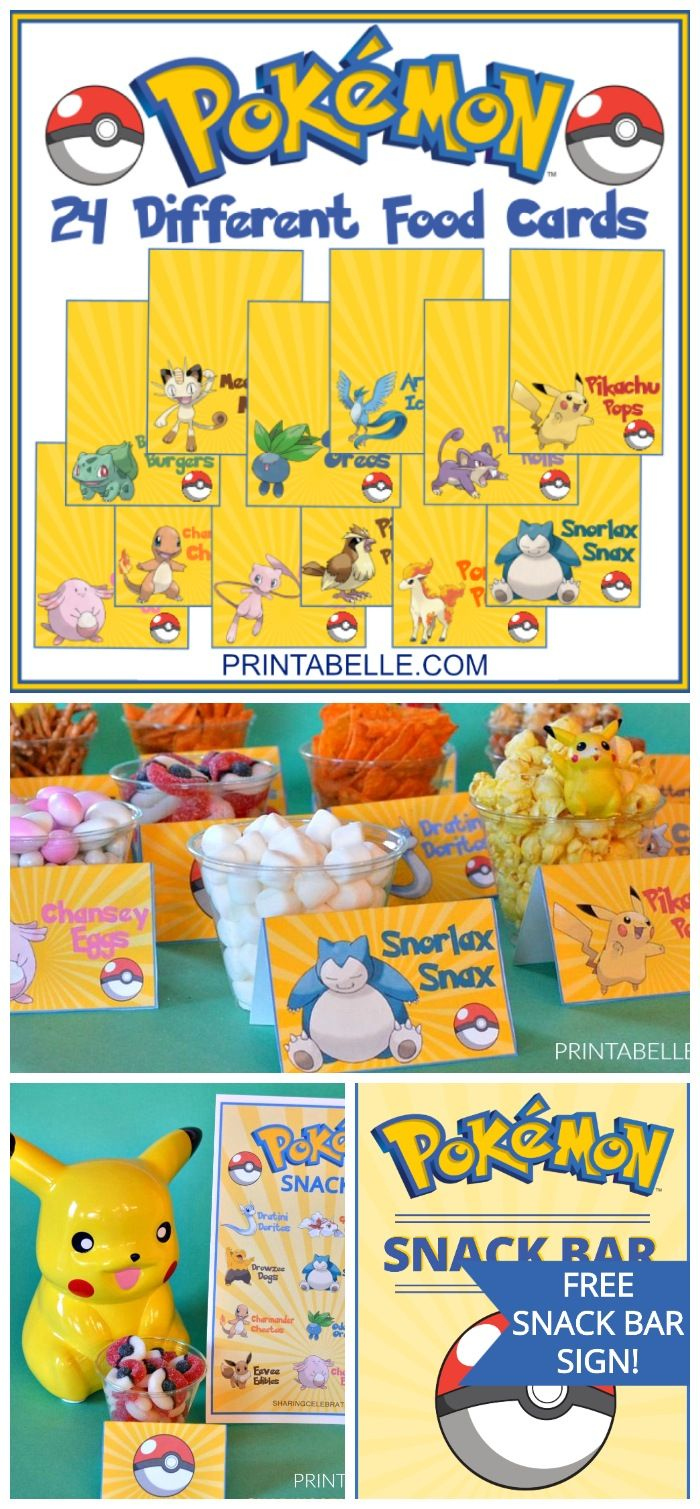 Pokemon Printable Party Food Cards + FREE Snack Bar Sign