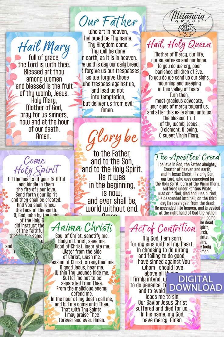 Popular Catholic Prayers, Traditional Prayer Cards, Printable