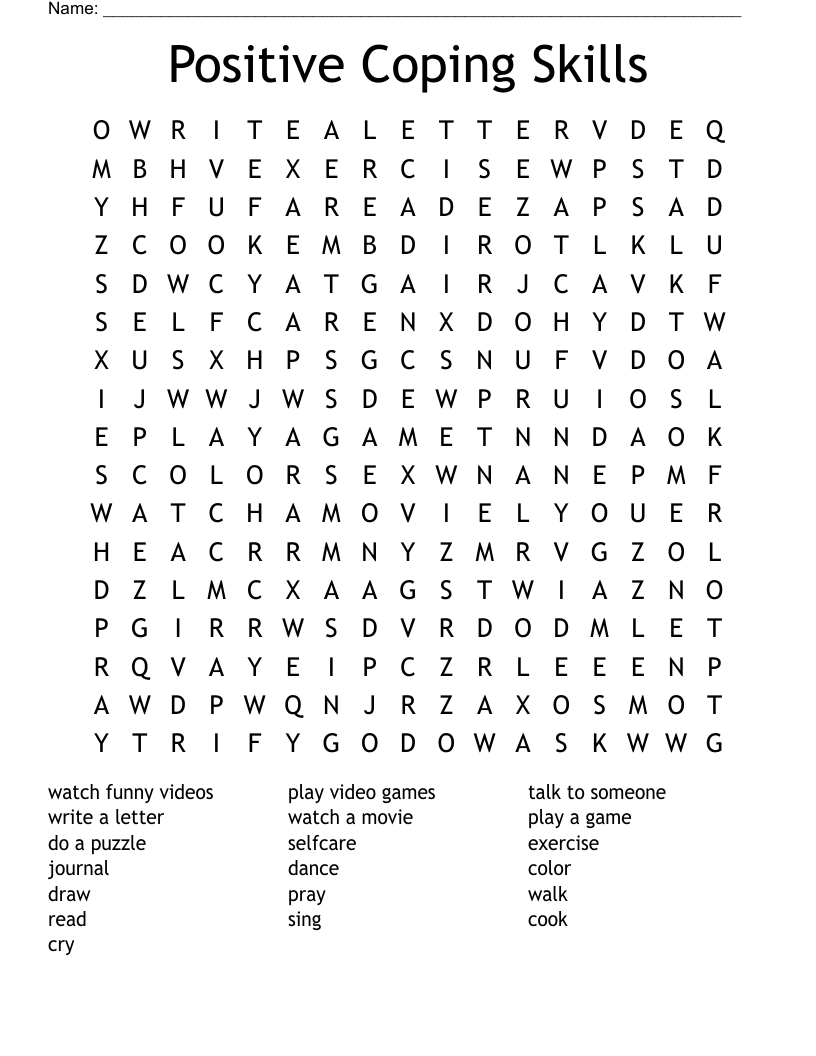 Positive Coping Skills Word Search - WordMint