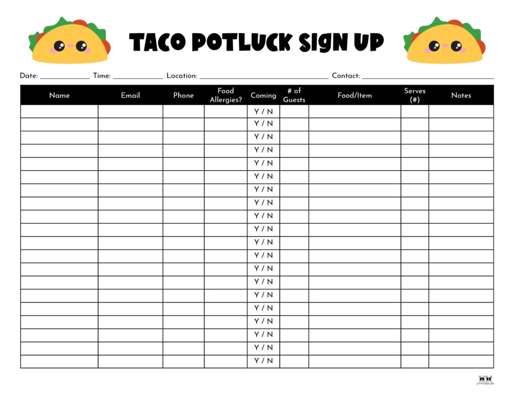 Potluck Sign Up Sheets - FREE Sheets Printabulls Potluck Sign Up Sheets - FREE Sheets Printabulls