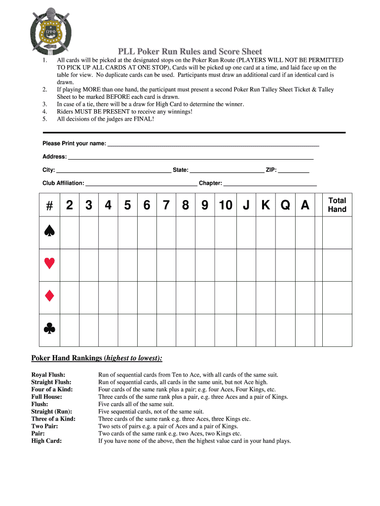 PPL Poker Run Rules and Score Form - Fill Online, Printable