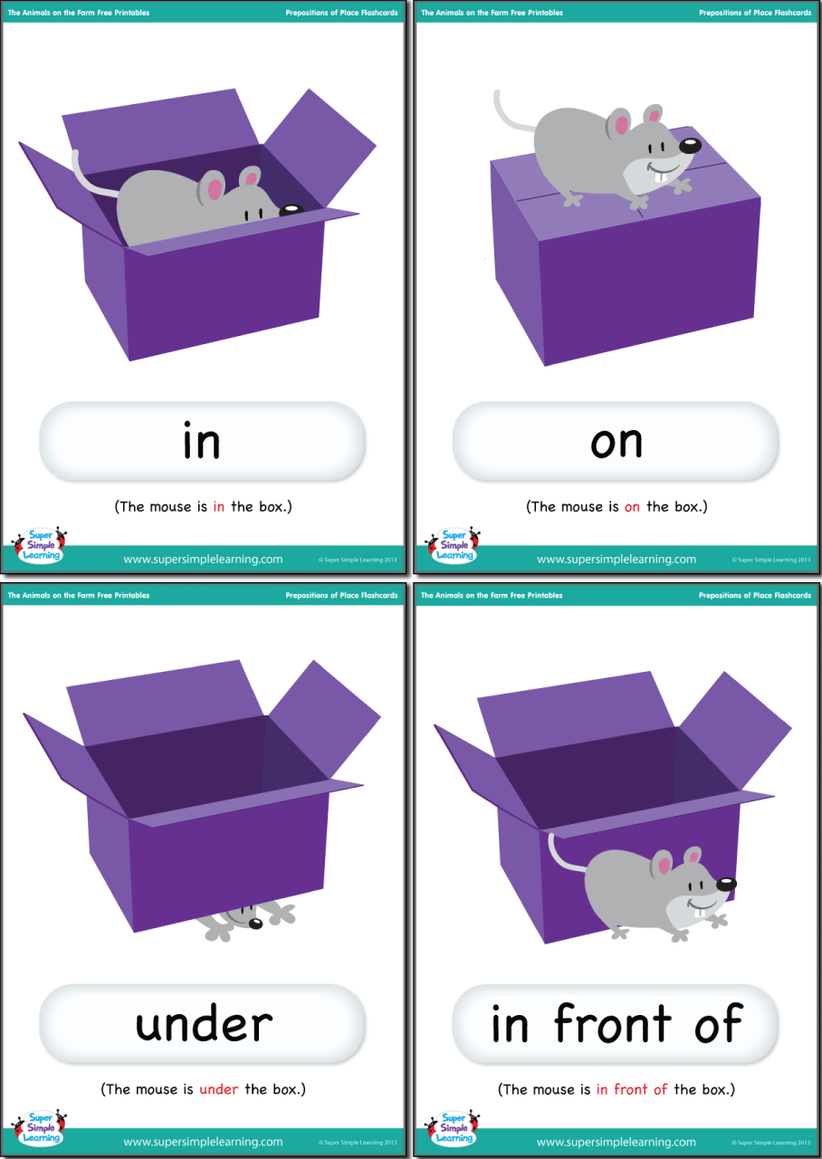 Prepositions Of Place Flashcards - Animals On The Farm - Super Simple
