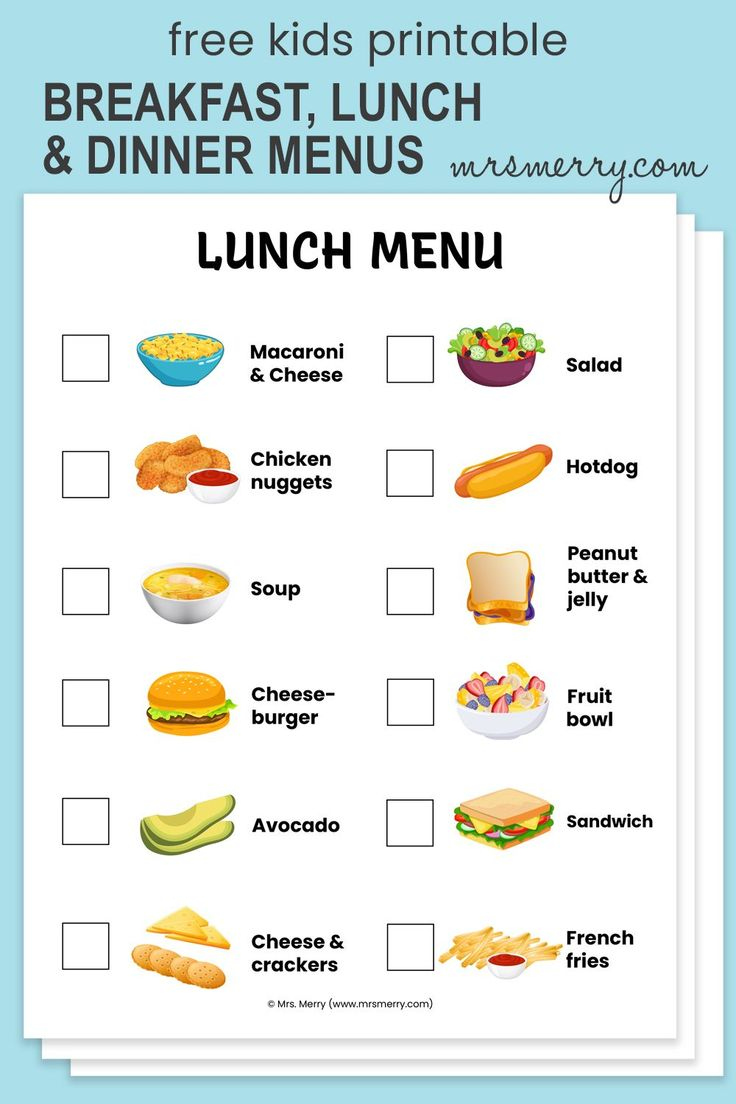 Pretend Play Food Menus for Kids Printable  Mrs